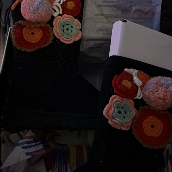 UGG Black Crochet Lace-Up Boot with Floral Appliqués - Picture 4 of 4